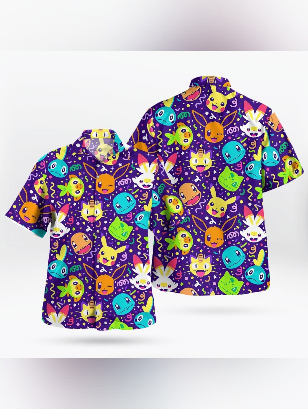 Men's Short-Sleeve Button Shirt in Multicolor Cartoon Print